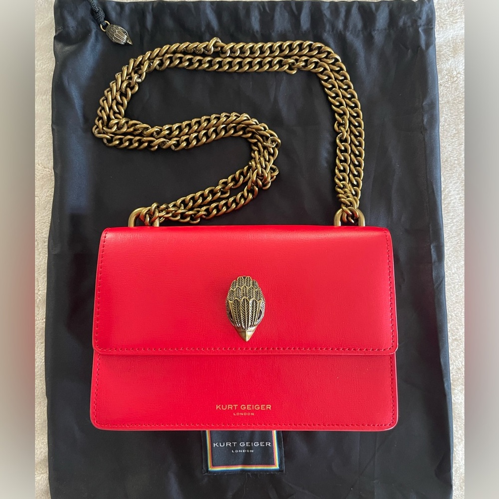 Kurt Geiger small red bag. Like new worn once. Chain detail.